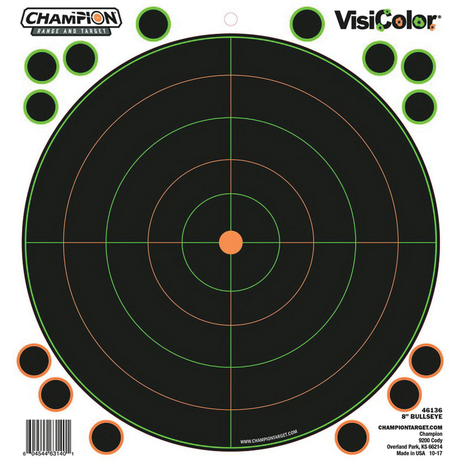 Champion VisiColor 8.5" x 9" Self-Adhesive Bullseye Target, Orange/Black, 5/pack - 46136