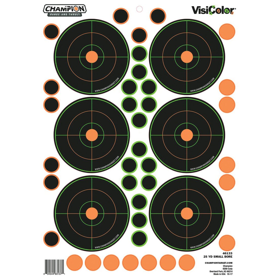 Champion VisiColor 8.5" x 11.5" Self-Adhesive 25 yd Small Bore Target, Orange/Black, 5/pack - 46133 - Champion