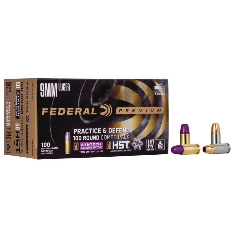 Federal Practice & Defend 147 gr HSTJHP/TSJ 9mm Ammo, 100/pack - P9HST2TM100 - Federal