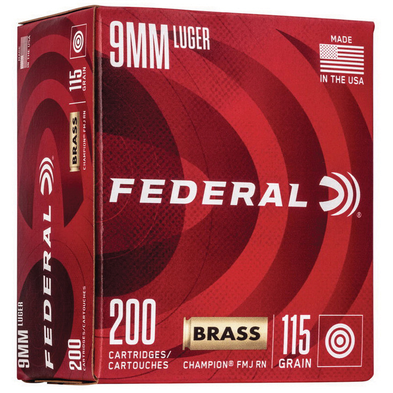 Federal Champion 115 gr FMJ 9mm Ammo, 200/pack - WM51992 - Federal
