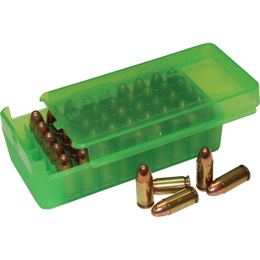 MTM Case Gard P50SS 9mm Luger/.30 Luger/.32 S&W/.380 ACP/9mm Makarov 50 Round Side-Slide Ammo Box, Clear Green - P50SS9M16 - Mtm Case Gard