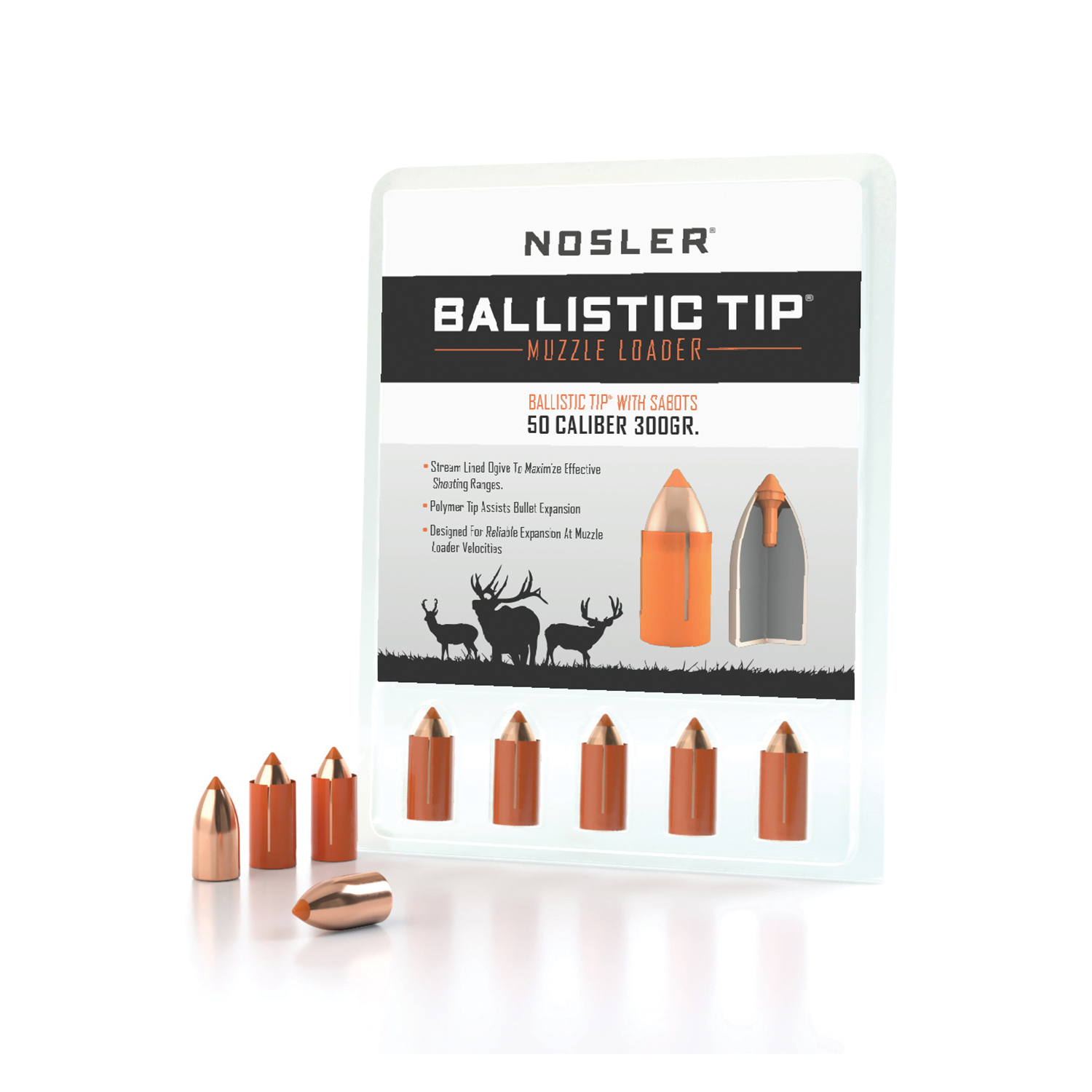 Nosler Ballistic Tip .50 300 gr SPT Muzzleloader Bullet w/ Sabot, 15/box - 50300