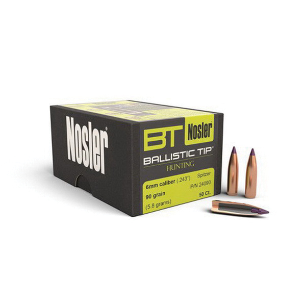 Nosler Ballistic Tip Hunting 6mm 90 gr SBT Rifle Bullet, 50/box - 24090