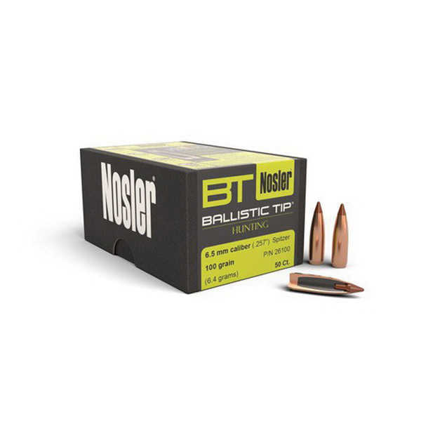 Nosler Ballistic Tip Hunting 6.5mm 100 gr SBT Rifle Bullet, 50/box - 26100