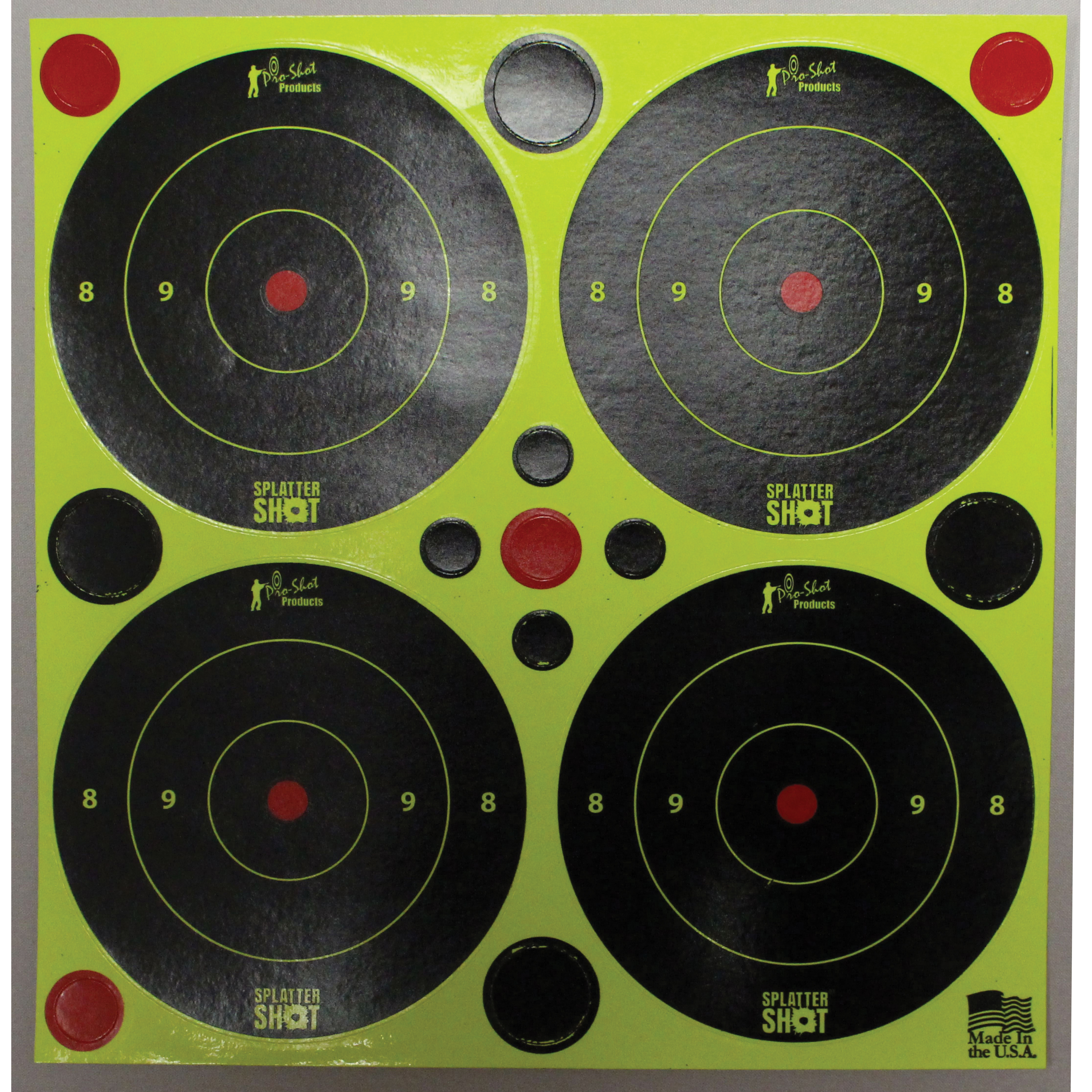 ProShot Splatter Shot 3" Self-Adhesive Peel and Stick Bullseye Target, Black/Green, 48/pack - 3B-GREEN-48 - Proshot