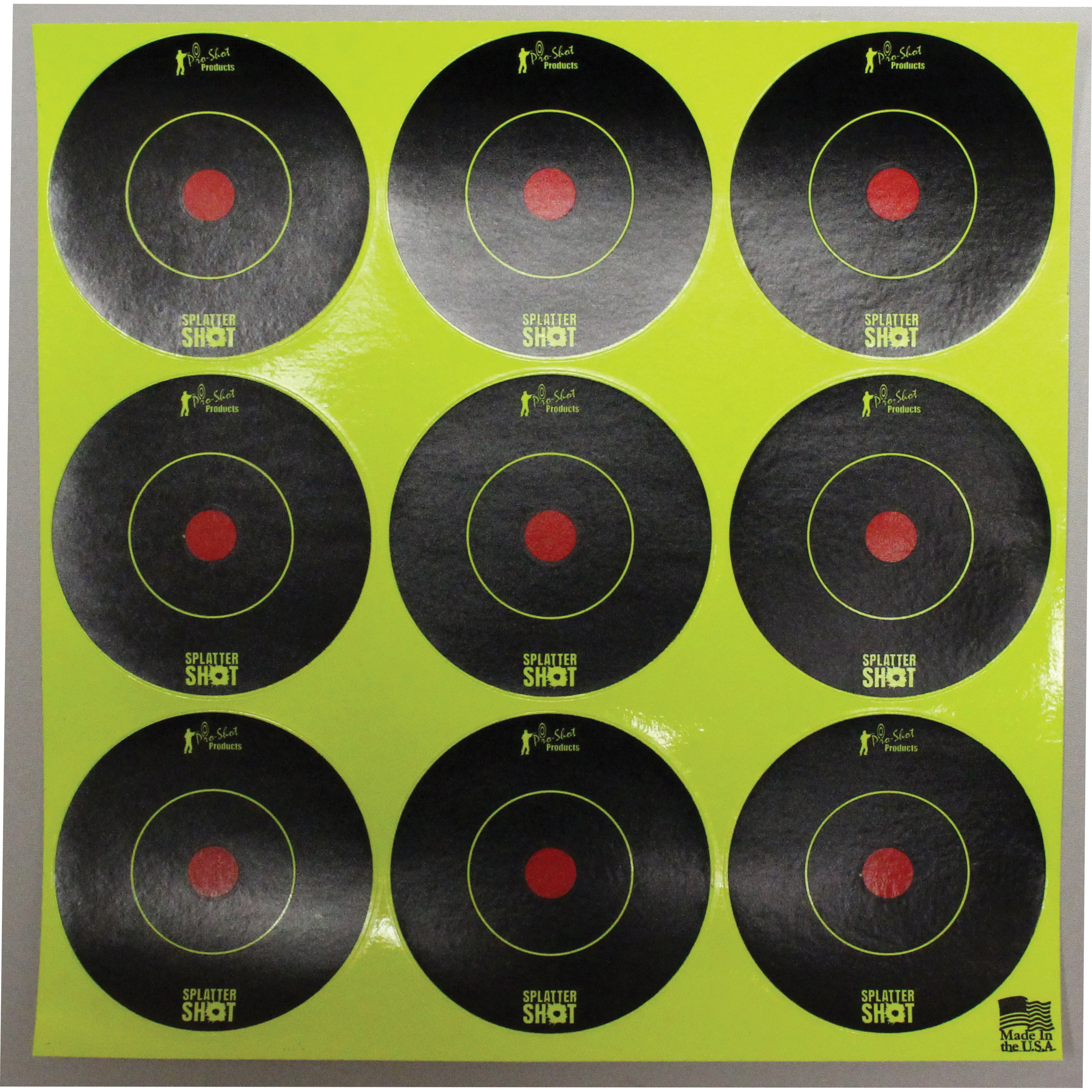 ProShot Splatter Shot 2" Self-Adhesive Peel and Stick Bullseye Target, Black/Green, 108/pack - 2B-GREEN-108 - Proshot