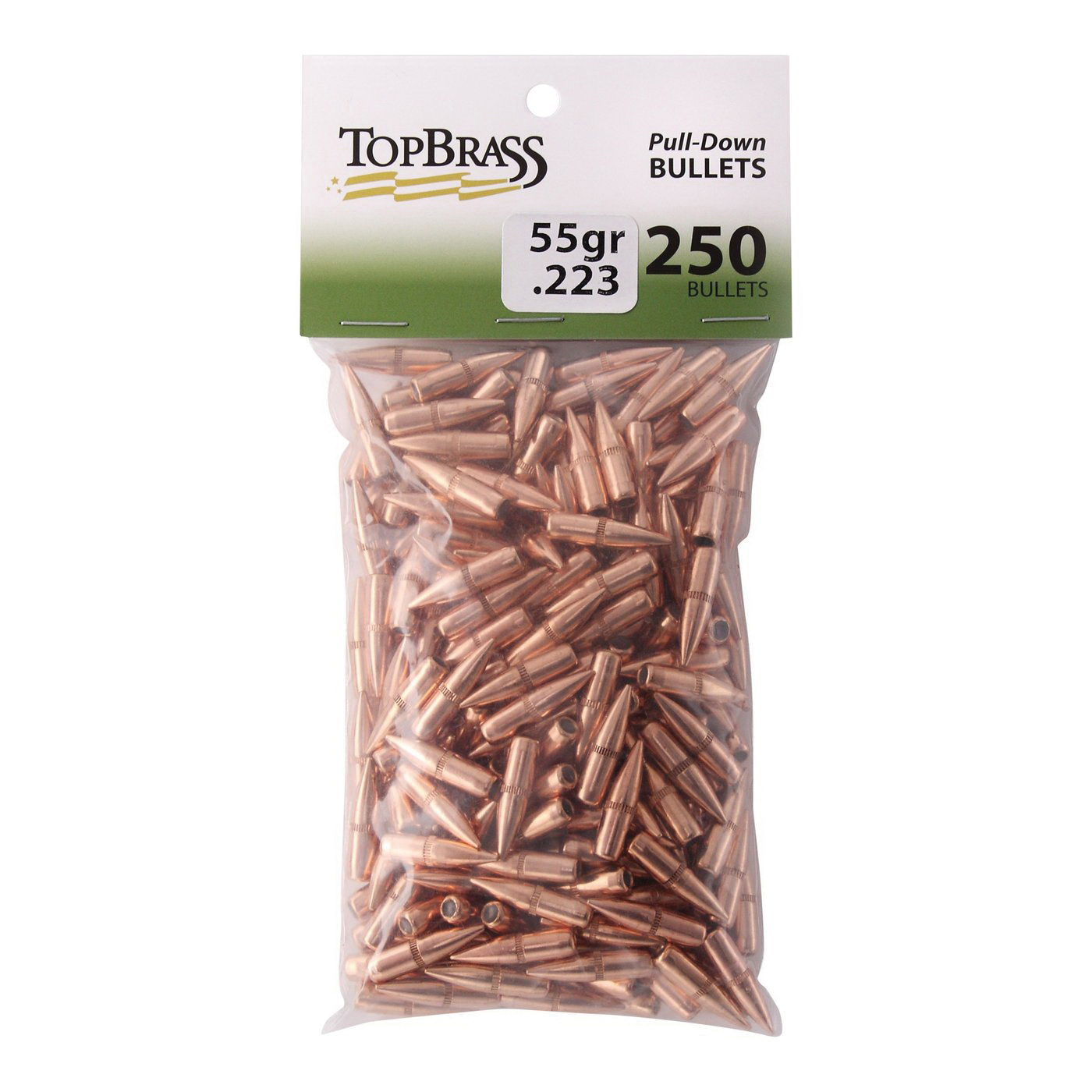 Top Brass .223 Rem 55 gr FMJBT Pull Down Bullet, 250/pack - JB1000-PD-250 - Top Brass