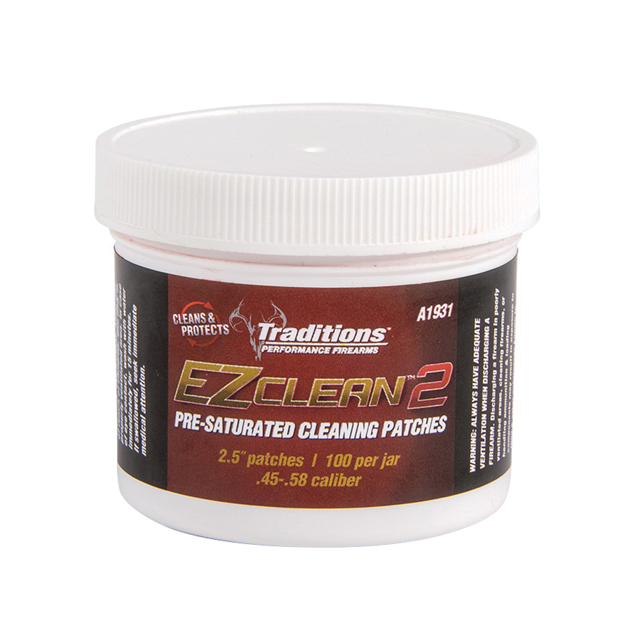Traditions Firearms EZ Clean 2 Pre Saturated Cleaning Patches, .45 to .58, 100/Jar - A1931 - Traditions Performance Firearms