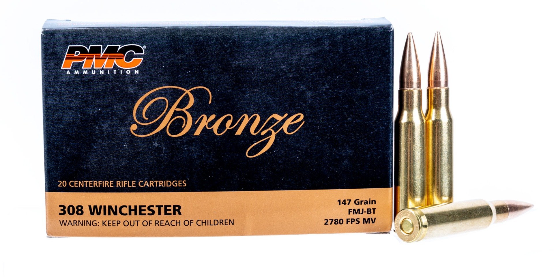 PMC Bronze .308 Win Ammo 147 Grain FMJBT 20rds - 308B - Pmc