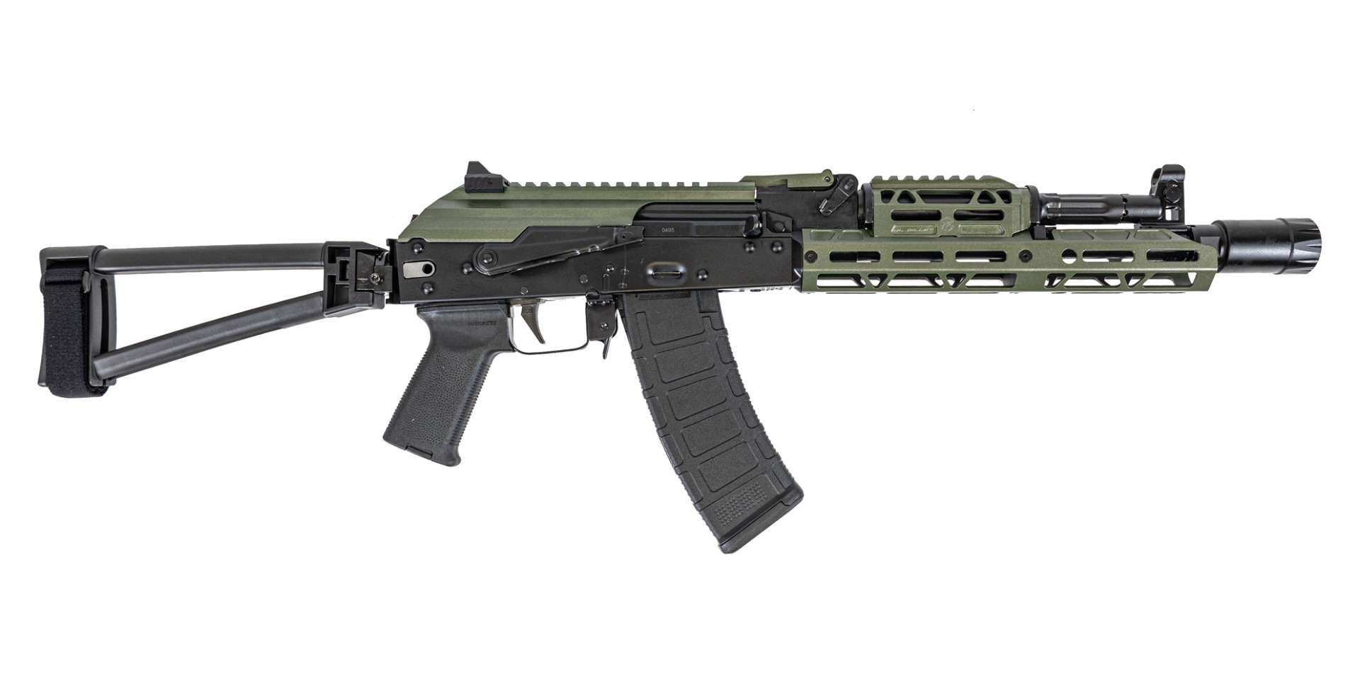 PSA AK-105 Triangle Side Folding Pistol with ODG JL Billet Rail, ODG Picatinny Railed Dust Cover, Toolcraft Bolt, Trunnion, and Carrier - Palmetto State Armory