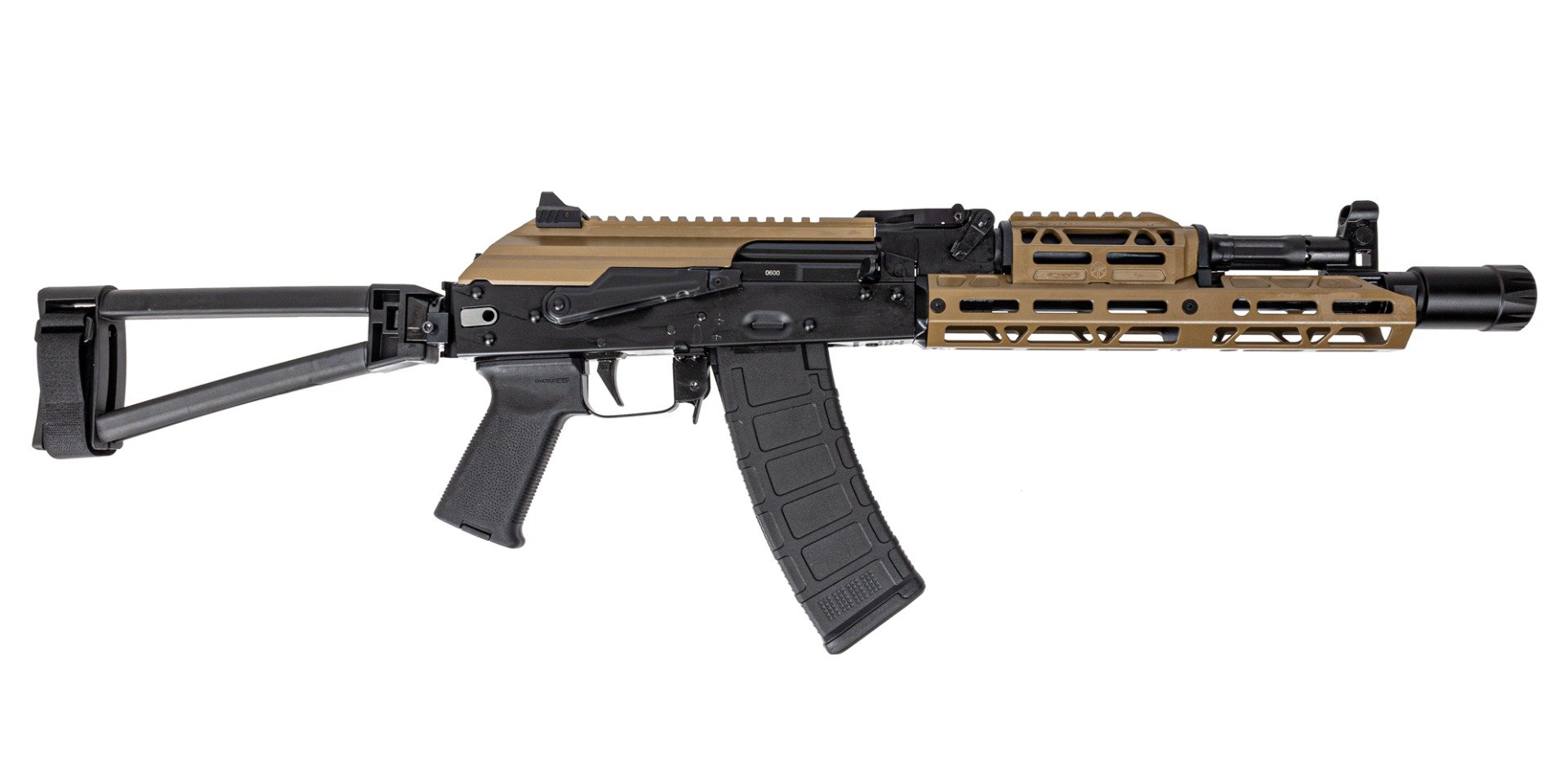 PSA AK-105 Triangle Side Folding Pistol with FDE JL Billet Rail, FDE Picatinny Railed Dust Cover, Toolcraft Bolt, Trunnion, and Carrier - Palmetto State Armory
