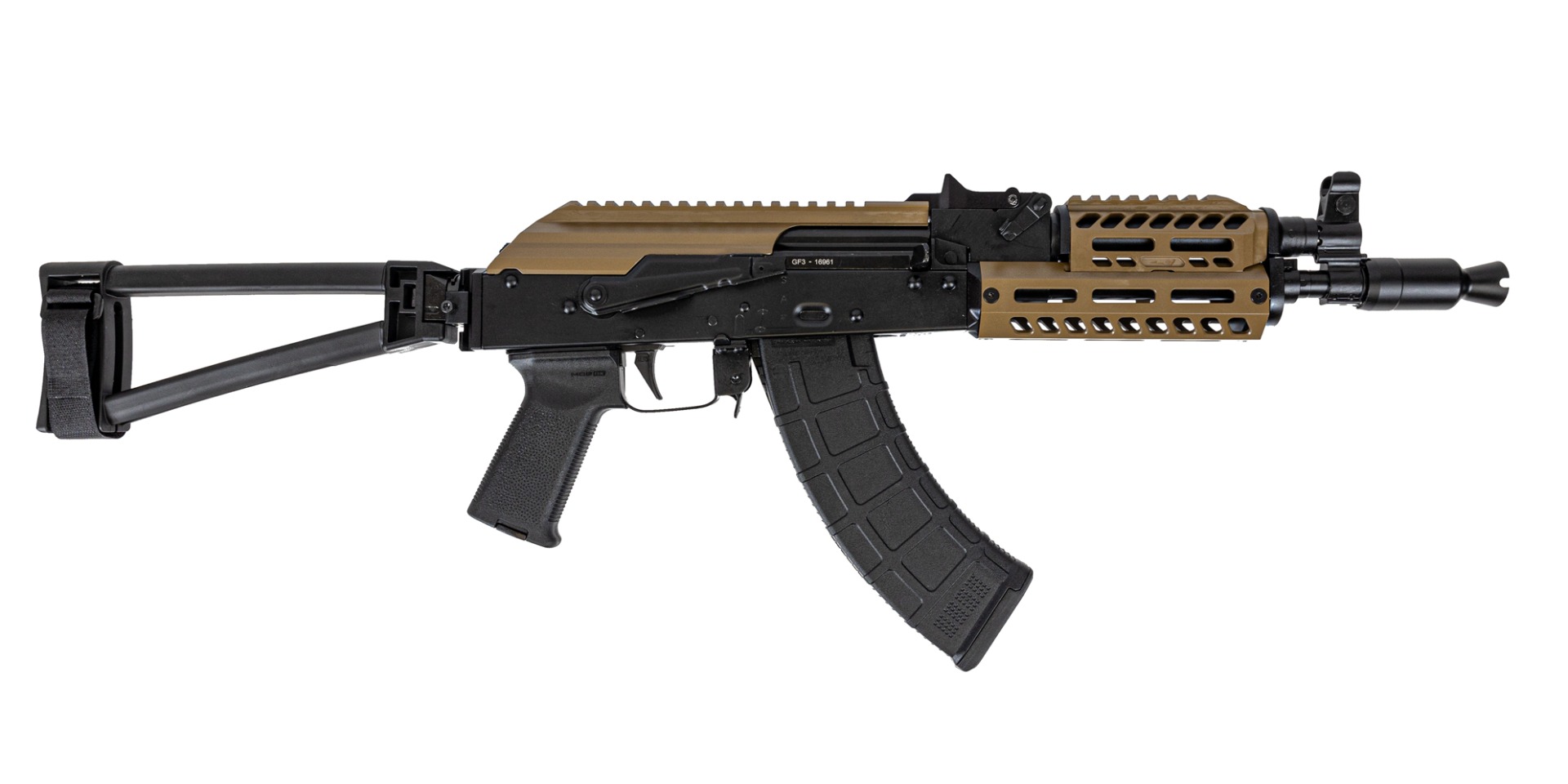 PSA AK-P GF3 Folding Pistol with ALG Trigger, FDE Picatinny Dust Cover, and FDE M-Lok Handguard - Palmetto State Armory