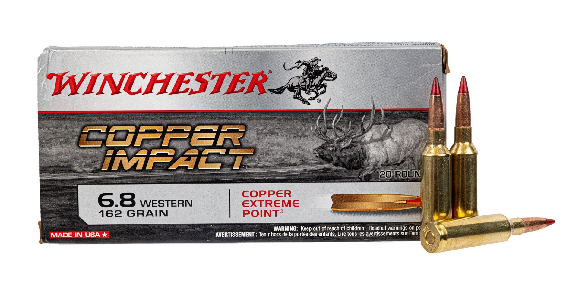 Winchester Expedition Big Game Long Range 162 gr Copper Extreme Point 6.8 Western Ammunition, 20 Rounds - X68WLF