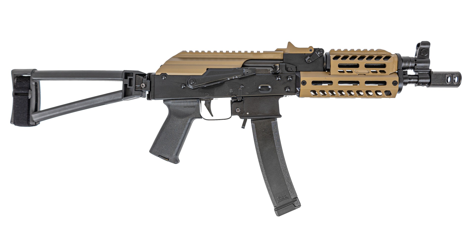 PSA AK-V 9mm Triangle Folding Pistol with FDE Picatinny Dust Cover, and FDE M-Lok Handguard - Palmetto State Armory