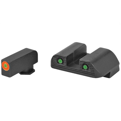 AmeriGlo Trooper Glock 42/43 Night Sight Set, Green Front Orange Outline Green Tritium Serrated Rear - GL-823