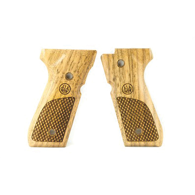 Beretta 92/96 Series Oval Checkered Wood Grips With Trident, Walnut - E00219