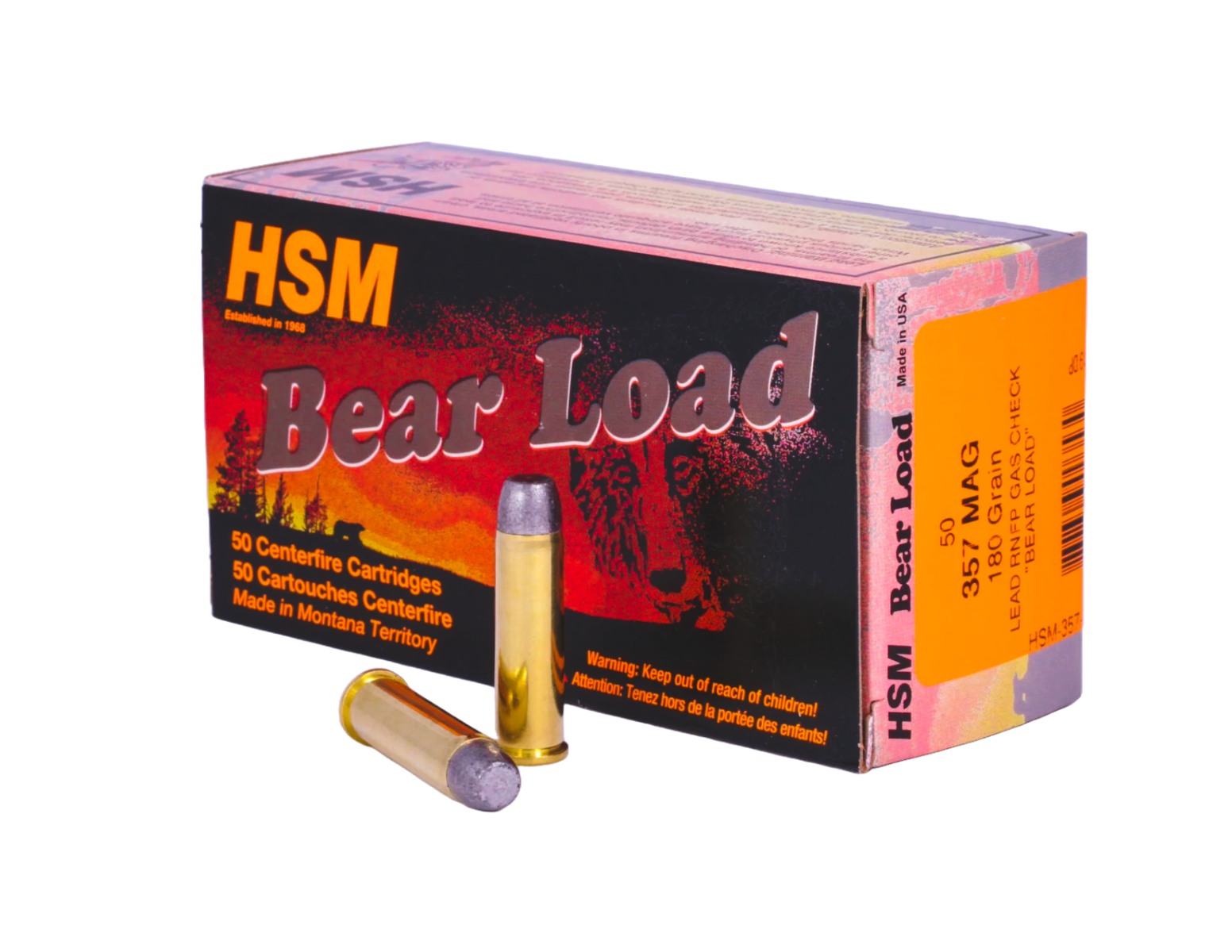 HSM 357 Magnum 180gr RNFP-GC Bear Load Ammunition 50rds - HSM-357-18-N - Hsm Ammunition