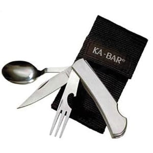 KA-BAR Hobo 3" Fixed Knife, Fork, And Spoon Combo With Cordura Sheath, Satin - 1300 - Ka-Bar