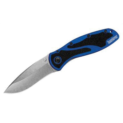 Kershaw Blur 3.4" Drop Point Assisted Folding Knife, Stonewashed/Blue - 1670NBSW - Kershaw