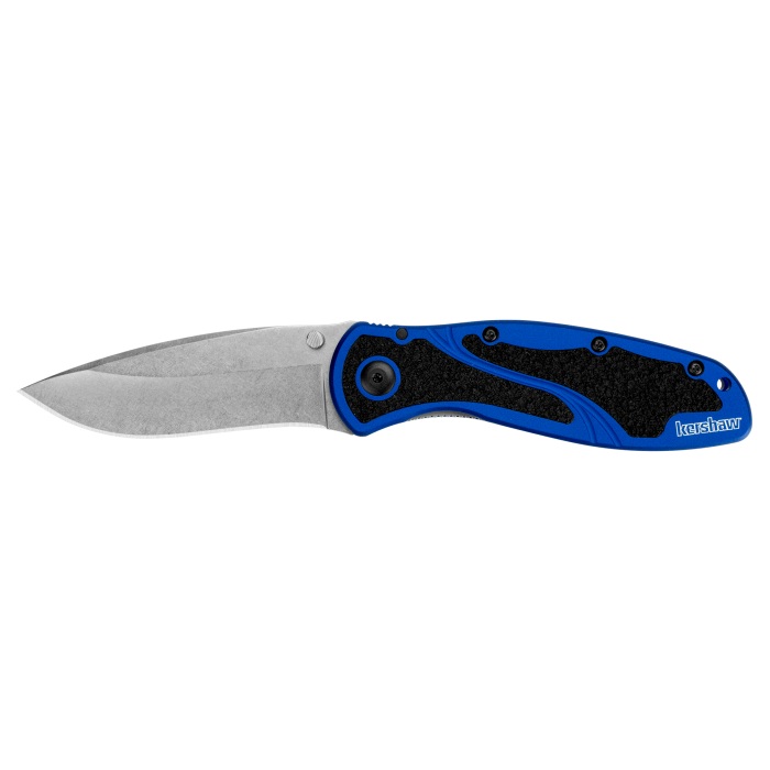 Kershaw Blur 3.4" Drop Point Assisted Folding Knife, Stonewashed/Blue - 1670NBSW - Kershaw