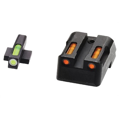 Hi-Viz LiteWave H3 Fixed Rear Sight 1911 Tritium Litepipe Night Sight Set, Green/Orange - KBN421 - Hiviz