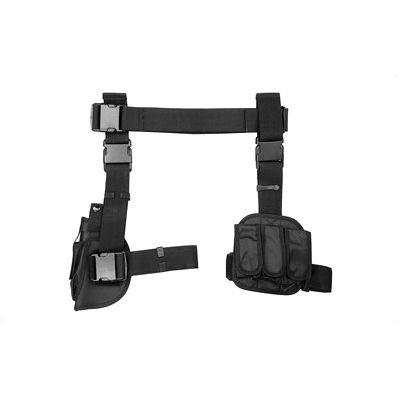 NCSTAR Drop Leg Holster & Triple Magazine Pouch, Right Hand, Black Nylon - CV2908 - Ncstar