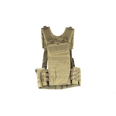 NCSTAR AR Chest Rig w/ PALS/MOLLE Webbing & 6 Double AR Magazine Pouches, Tan Nylon - CVARCR2922T - Ncstar