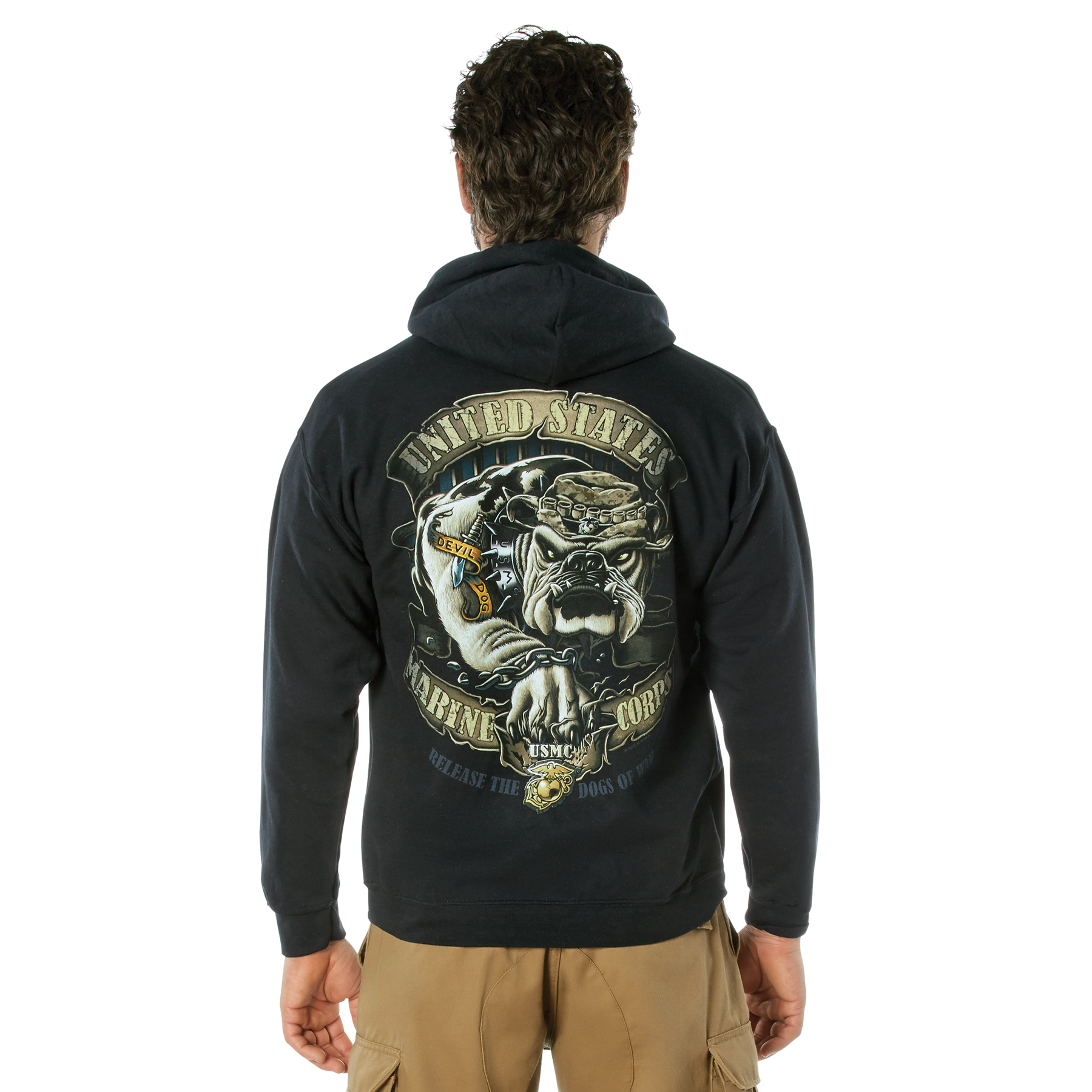 Rothco Black Ink U.S.M.C. Bulldog Hooded Pullover Sweatshirt - Small