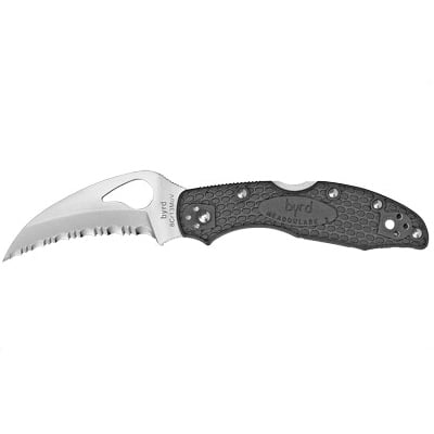 Spyderco Byrd Hawkbill Serrated Lightweight Folding Knife, Black - BY22SBK - Spyderco