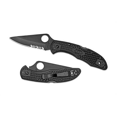 Spyderco Delica 4 2.875" Combination Edge Folding Knife, Black - C11PSBBK - Spyderco