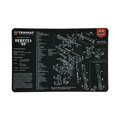 TekMat Beretta 92 17"x11" Pistol Mat With Small Microfiber TekTowel, Black - R17-BER92 - Tekmat