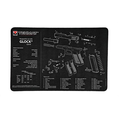 TekMat Glock Gen 4 17"x11" Pistol Mat With Small Microfiber TekTowel, Black - R17-GLOCK-G4 - Tekmat