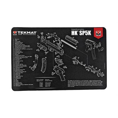 TekMat H&K SP5K 17"x11" Pistol Mat With Small Microfiber TekTowel, Black - R17-HK-SP5K - Tekmat