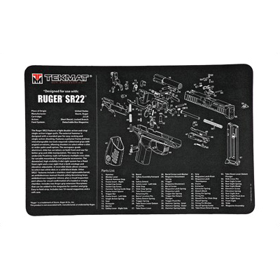 TekMat Ruger SR22 17"x11" Pistol Mat With Small Microfiber TekTowel, Black - R17-RUGERSR22 - Tekmat