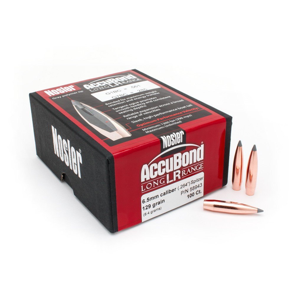 264 Cal/65mm 129gr AccuBond LR Bnd Sptzr Proj Box/100 58943 - Nosler