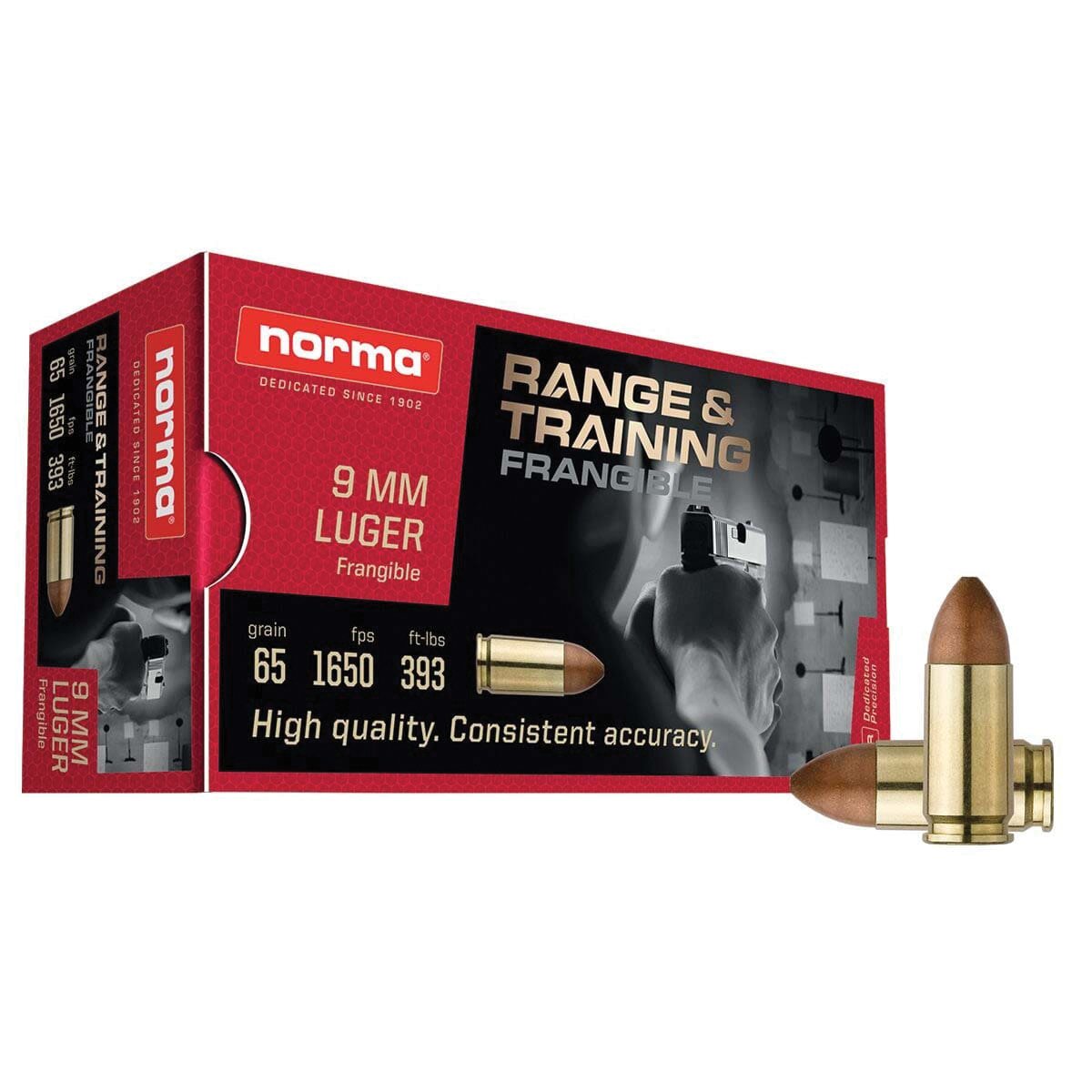 Norma 9mm 65 gr Frangible 50rds Handgun Ammo for Safe and Effective Practice - 630140050