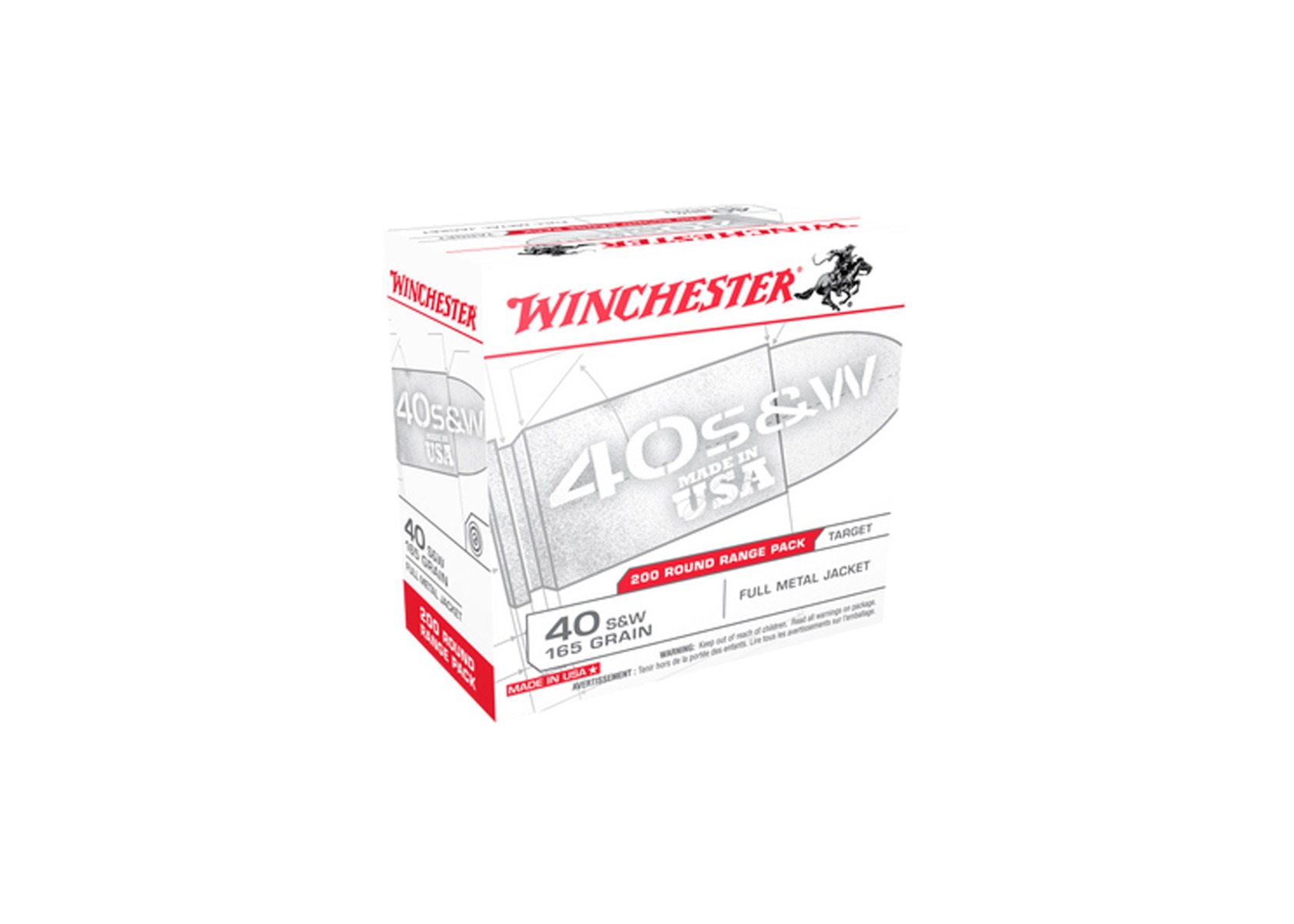 Winchester USA 40 S&W 165gr FMJ Ammunition 200rds - USA40W - Winchester