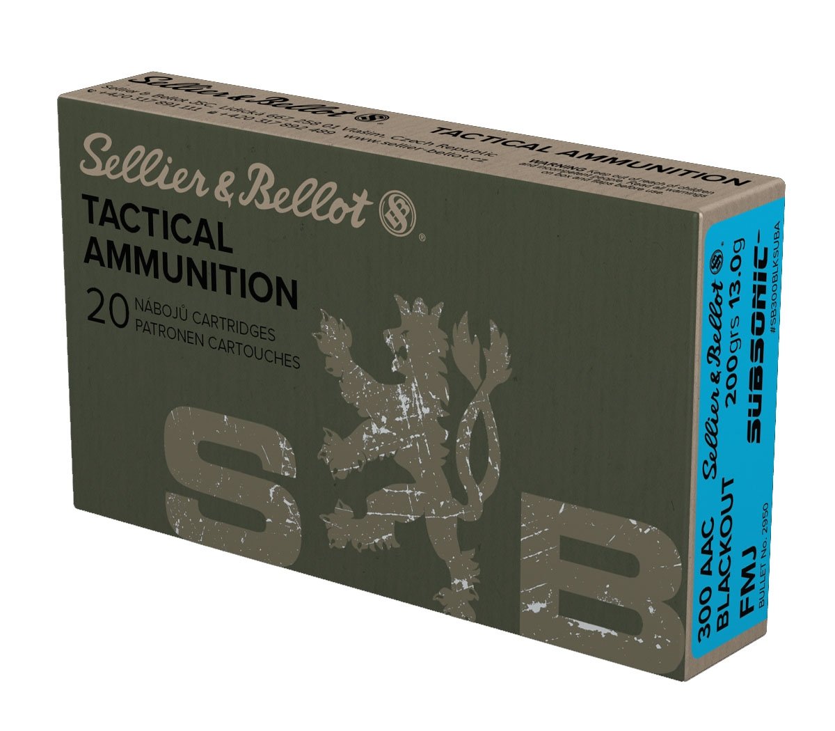 Sellier & Bellot 300 AAC Blackout 200gr FMJ Sub-Sonic Ammunition 20rds - SB300BLKSUBA - Sellier & Bellot Ammunition