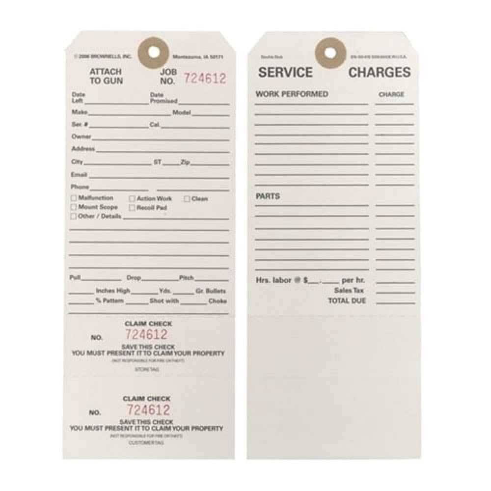 Brownells 7.75" x 3.13" Double-Stub Claim Check, Off-White Pack of 100