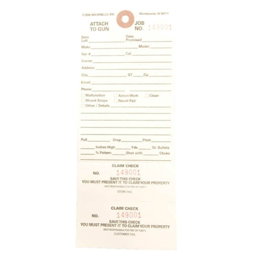 Brownells 7.75" x 3.13" Double-Stub Claim Check, Pack of 500