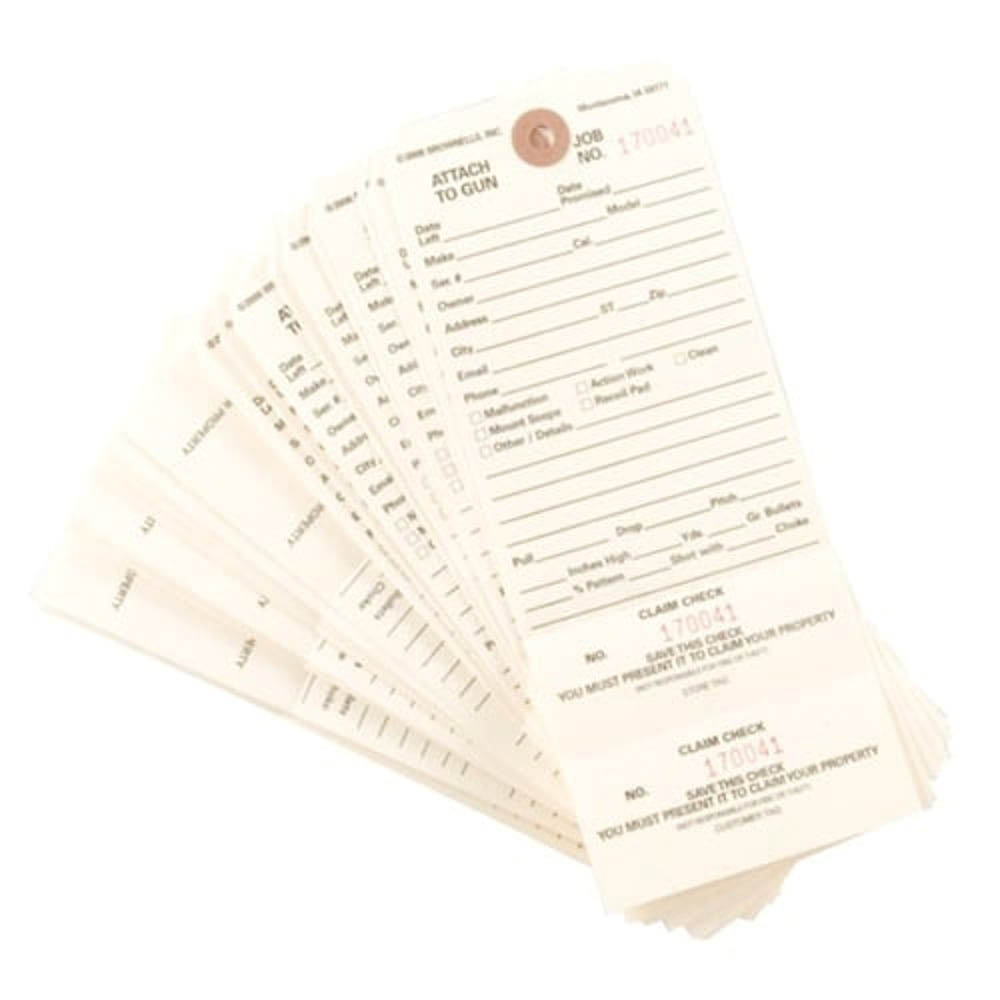 Brownells 7.75" x 3.13" Double-Stub Claim Check, Pack of 1000