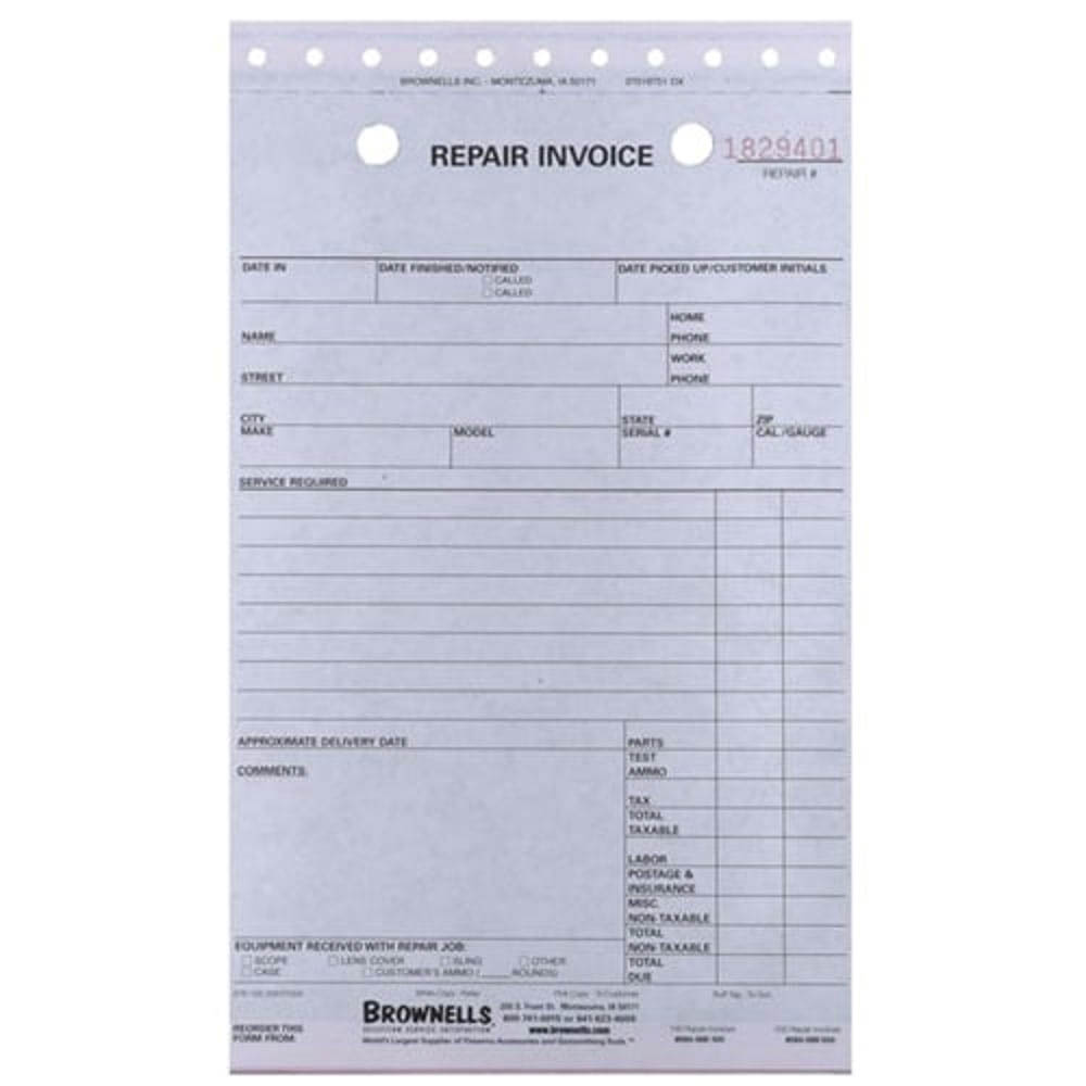 Brownells 3-Part Repair Log Invoice Form