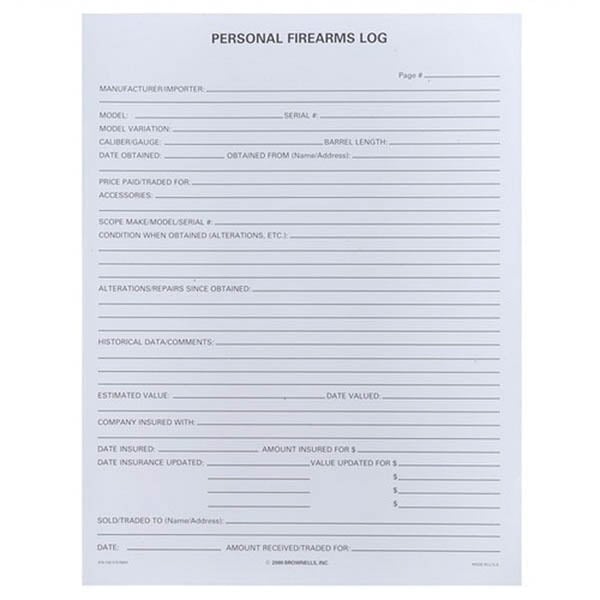 Brownells Personal Firearm Log, Pack of 25