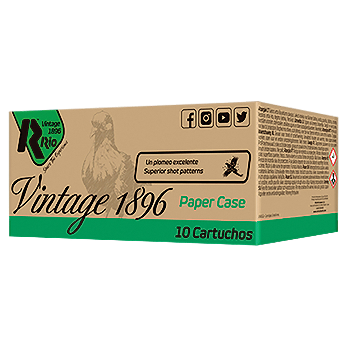 Rio Outdoors Corp Vintage 1896 12 Gauge 2-3/4" #8 1-1/4 oz 10rds Shotshell - Classic Upland Game Load - VP36FHV8 - Rio