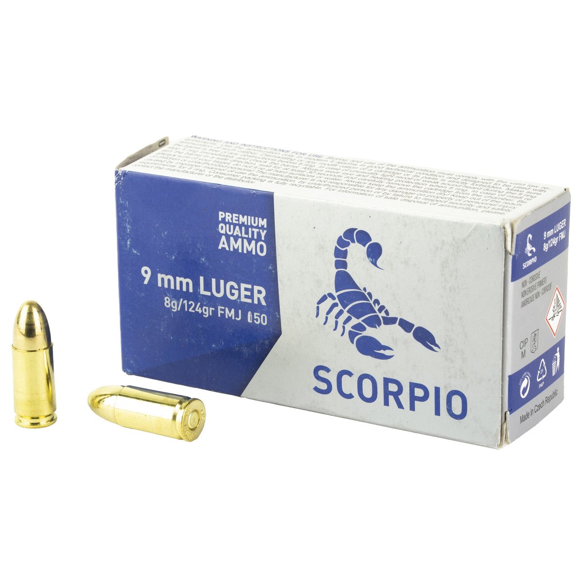 STV Technology Scorpio 9mm 124 gr FMJ 50rds Handgun Ammo for Accurate and Consistent Performance - S9MM124F - Stv Technology