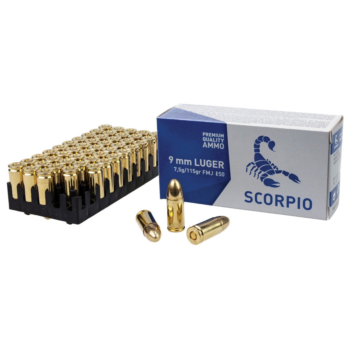 STV Technology Scorpio 9mm 115 gr FMJ 50rds Handgun Ammo for Dependable Shooting - S9MM115F - Stv Technology