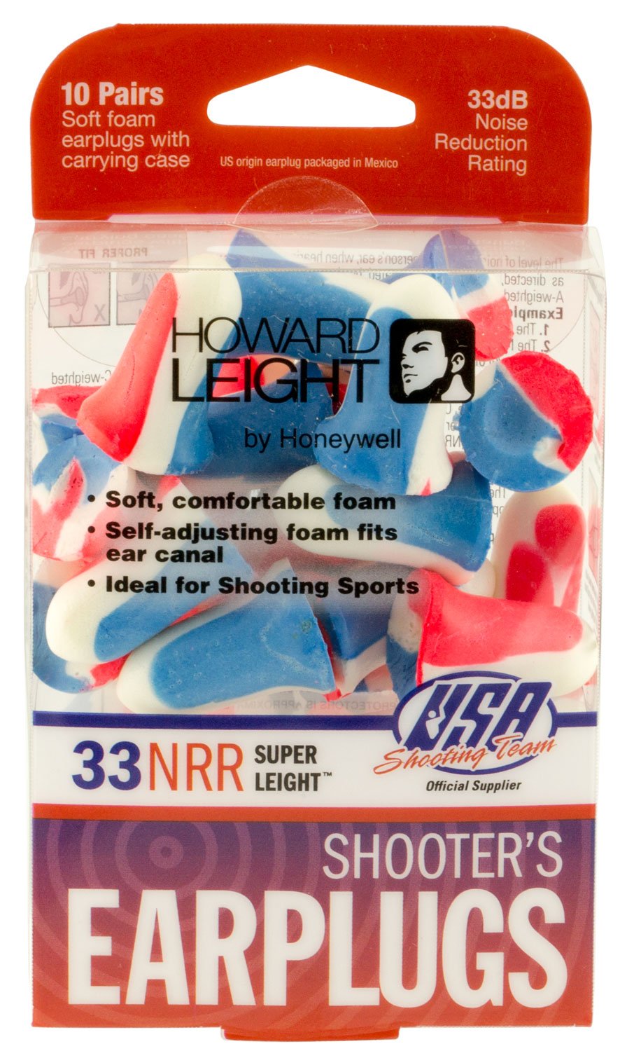 Howard Leight USA Shooters 33 dB Single Use Ear Plug, Red/White/Blue, 10 Pair/pack - R-01891 - Howard Leight