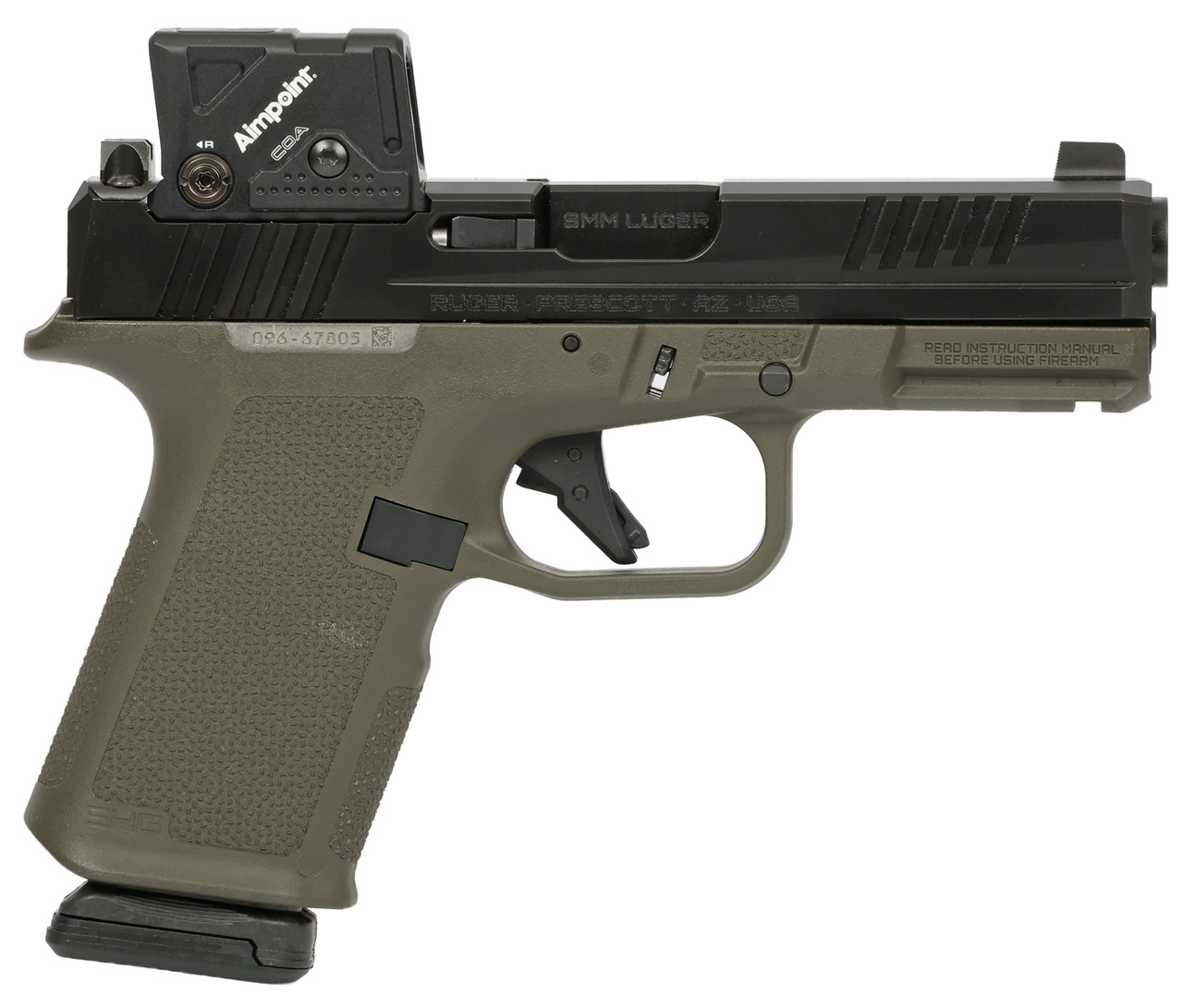 Ruger RXM 4" 9mm 15rd Pistol, Black/ODG w/Aimpoint COA - 19463 - Ruger