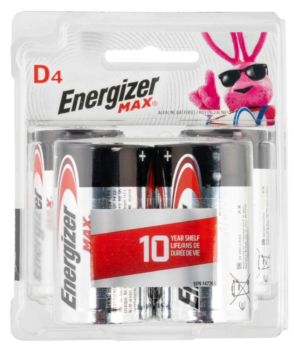 Energizer D Max 1.5V Alkaline Batteries, 4 Pack - E95BP4 - Energizer