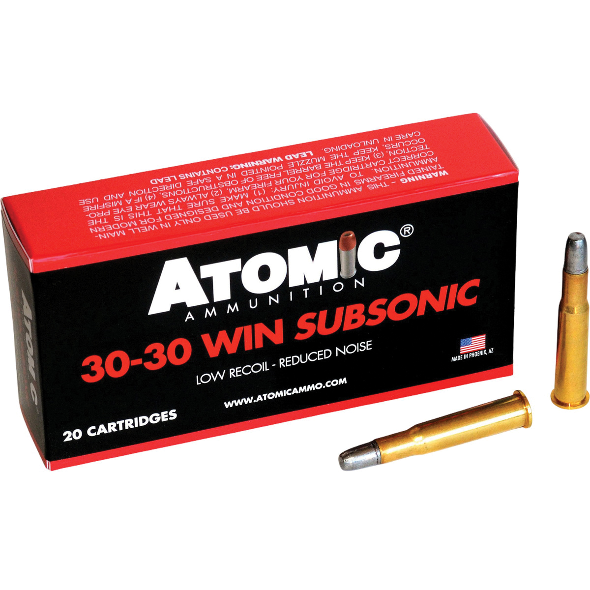 Atomic Ammunition .30-30 Winchester 165 gr LRNFP 20rds Rifle Subsonic Ammo for Quiet Performance - 00410 - Atomic